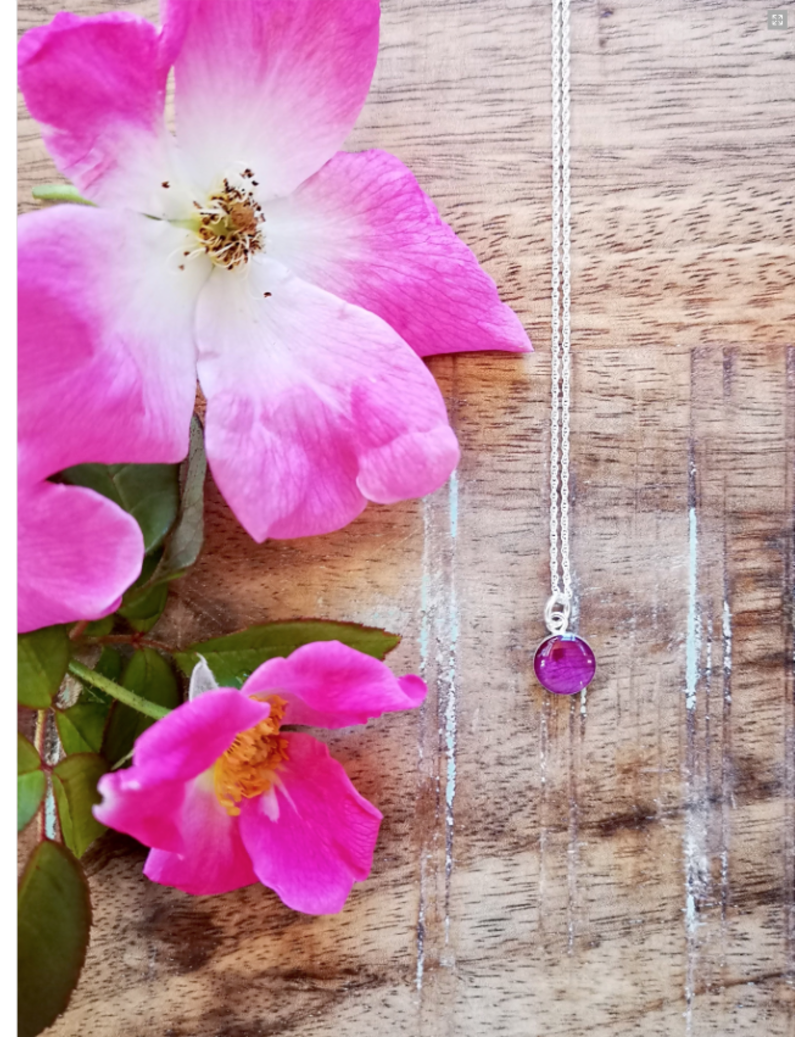 Alberta Wild Rose Silver Necklace 8mm - AB0108S