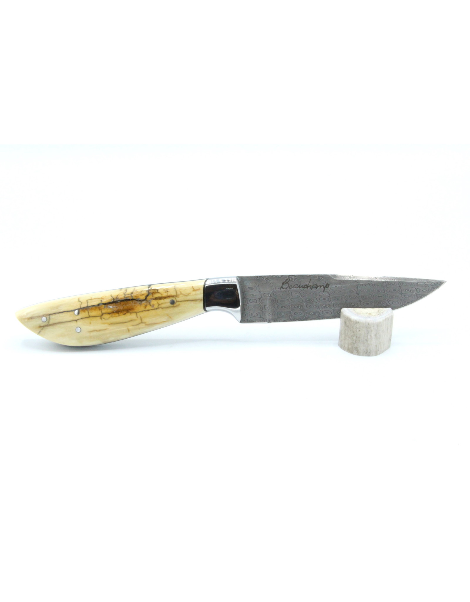Fossilized Mammoth Ivory Knife with Damascus Blade - #43
