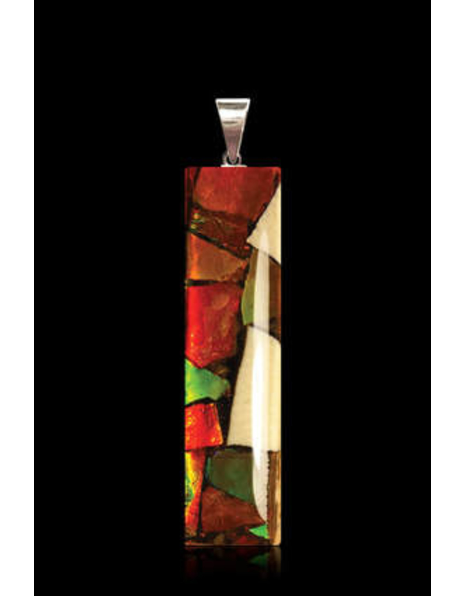 Collier Ivoire de Mammouth et Ammolite Rectangle Large - DR2