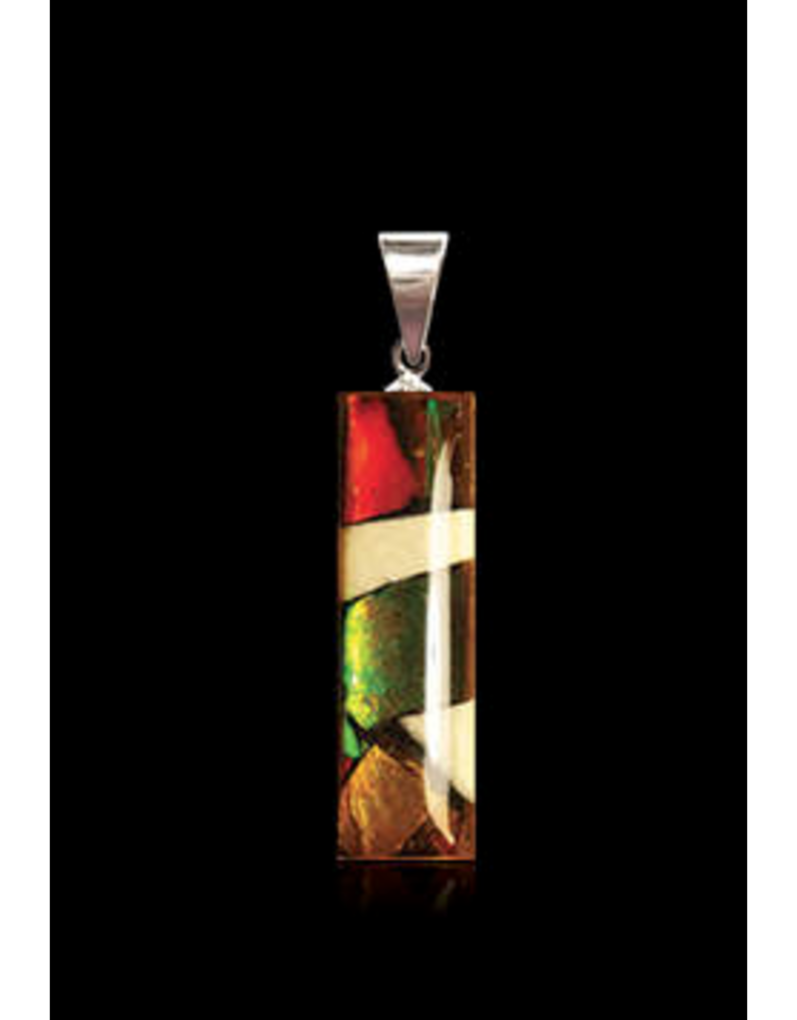 Dima Small Rectangle Pendant Mammoth Ivory & Ammolite - DR1