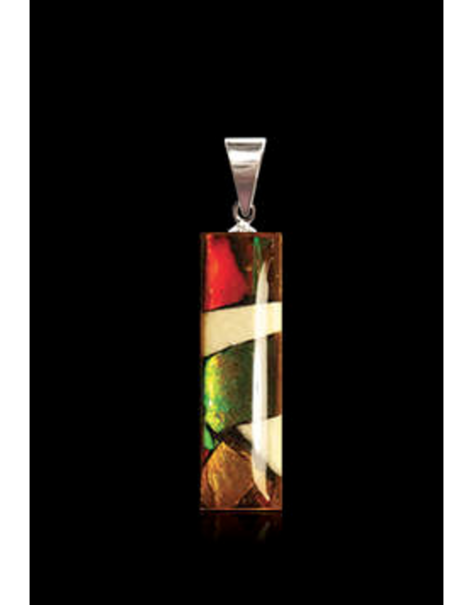 Petit Pendentif Rectangulaire en Ivoire de Mammouth et Ammolite - DR1