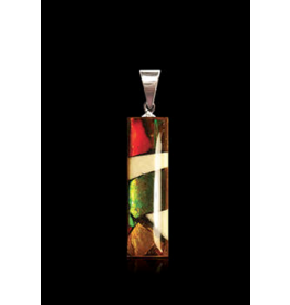 Petit Pendentif Rectangulaire en Ivoire de Mammouth et Ammolite - DR1