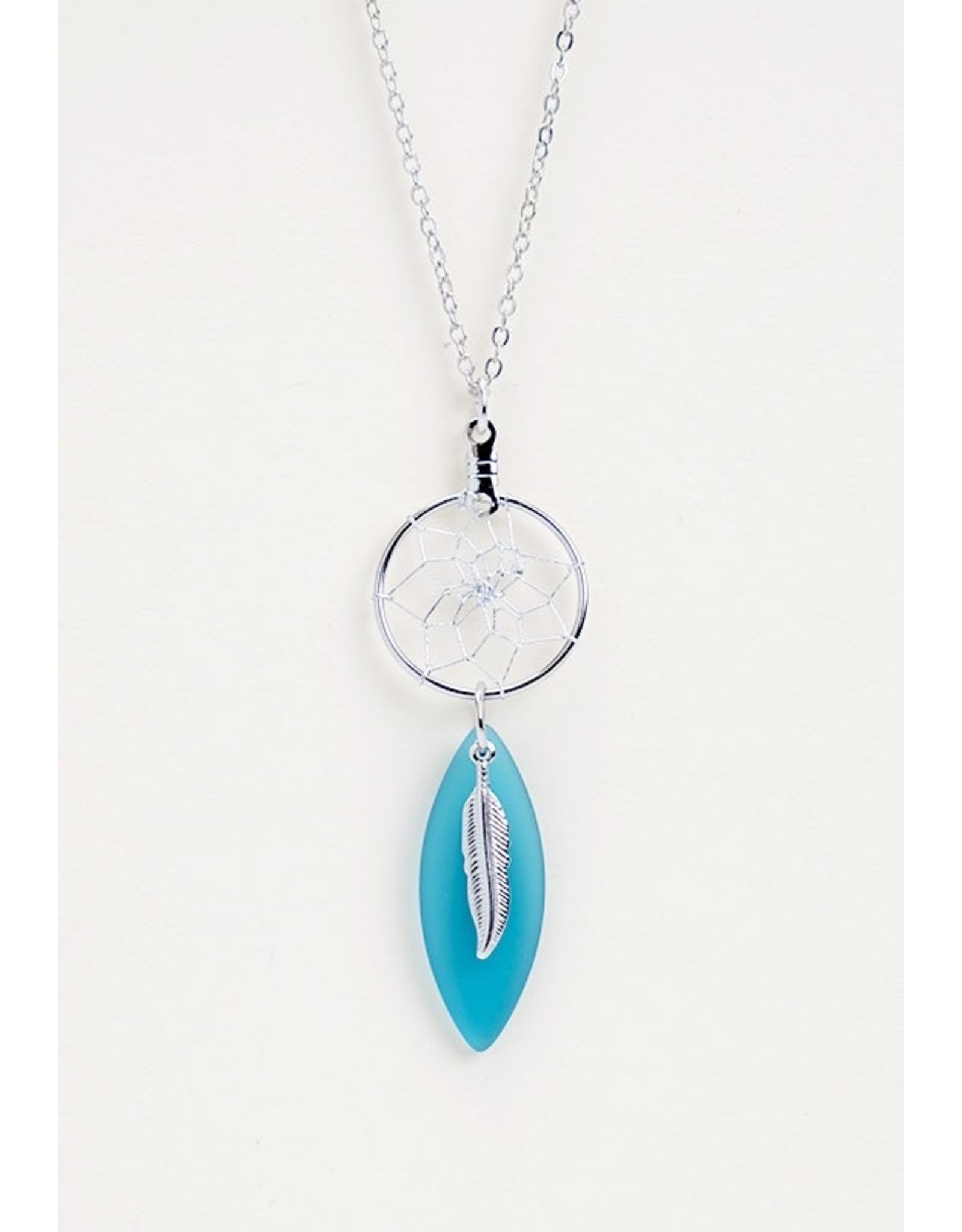Blue Sea Glass Dream Catcher Necklace  - DC1604-P