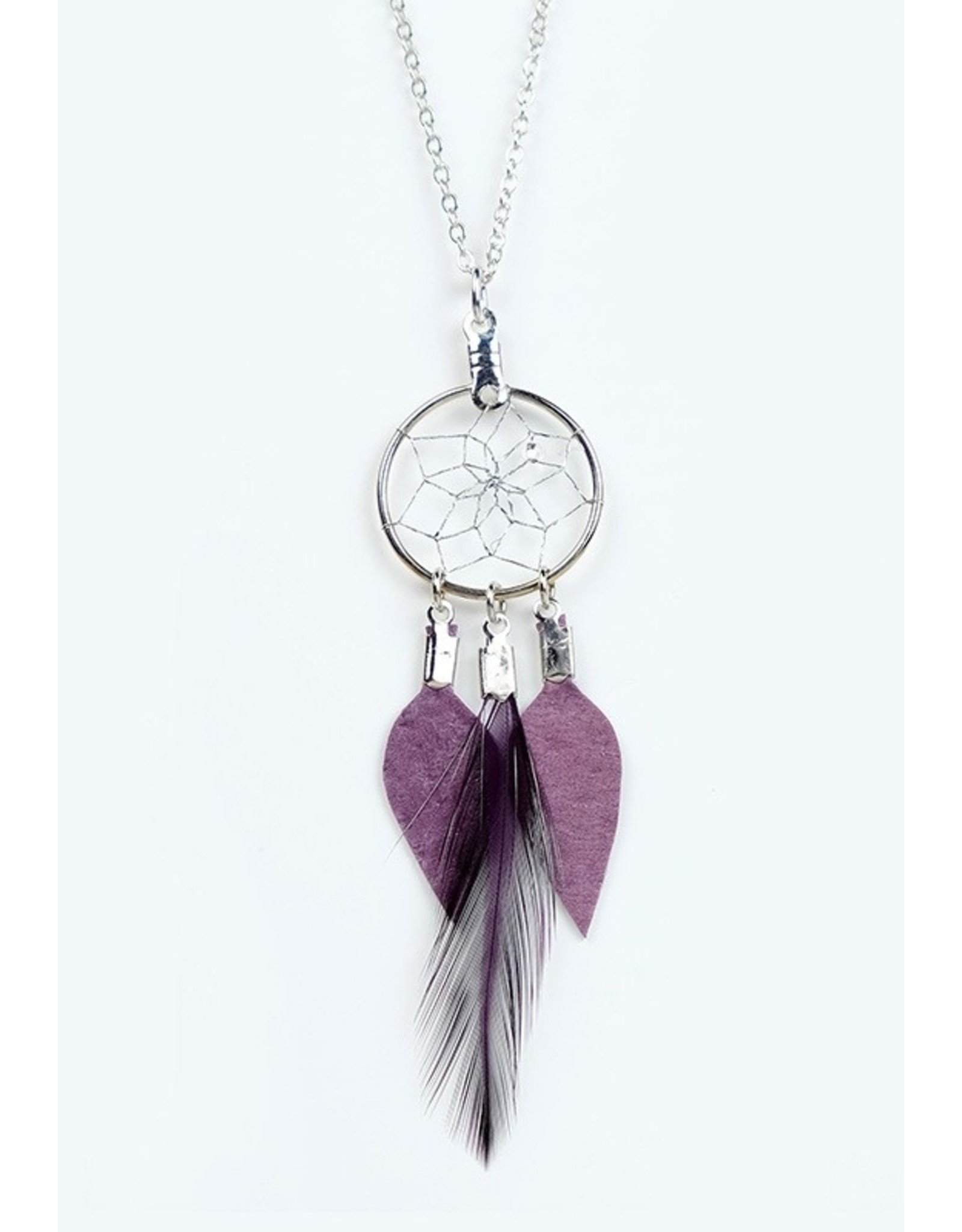 Dream Catcher Necklace with Feather and Leather - DC1010-P