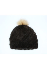 Knitted Mink Hat with Fox Pompom