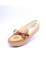 Ladies Lined and Beaded Moccasin Slippers - Brown