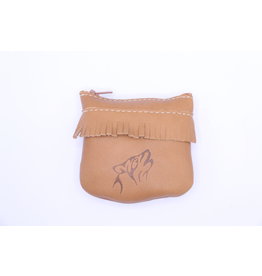 Small Leather Coin Purse Light Brown - Wolf
