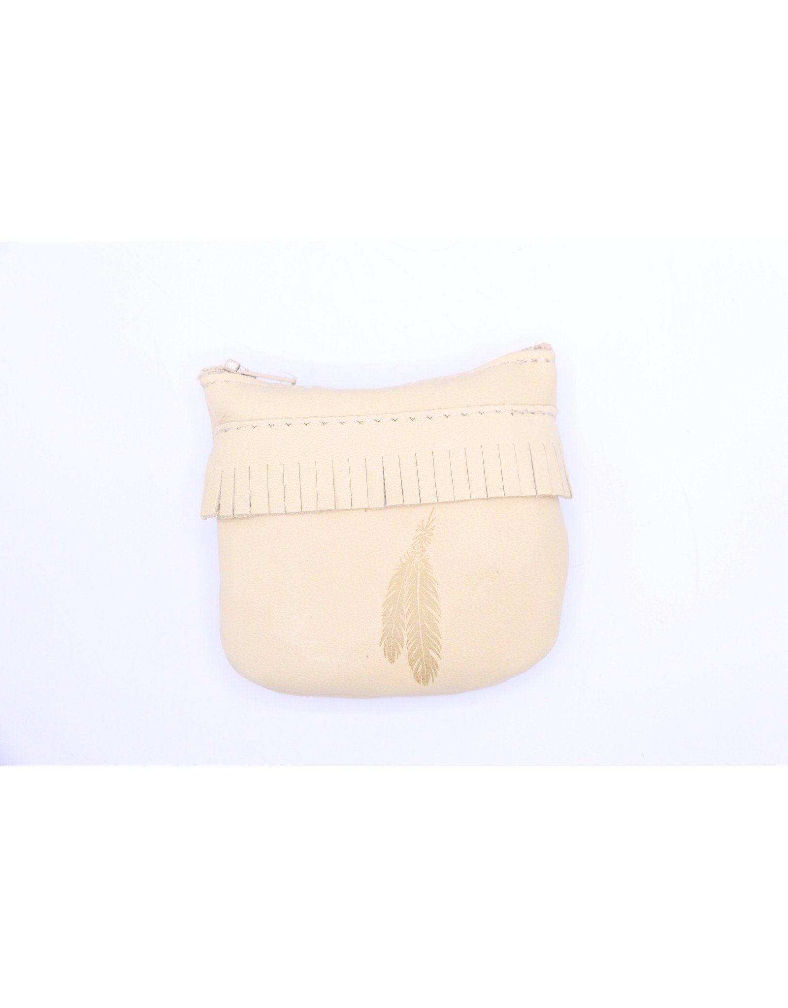 Small Leather Coin Purse 202 Cream - Feather