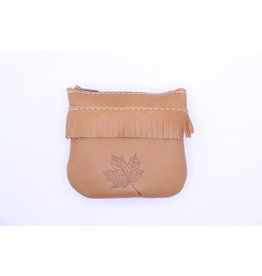 Small Leather Coin Purse Light Brown - Maple Leaf