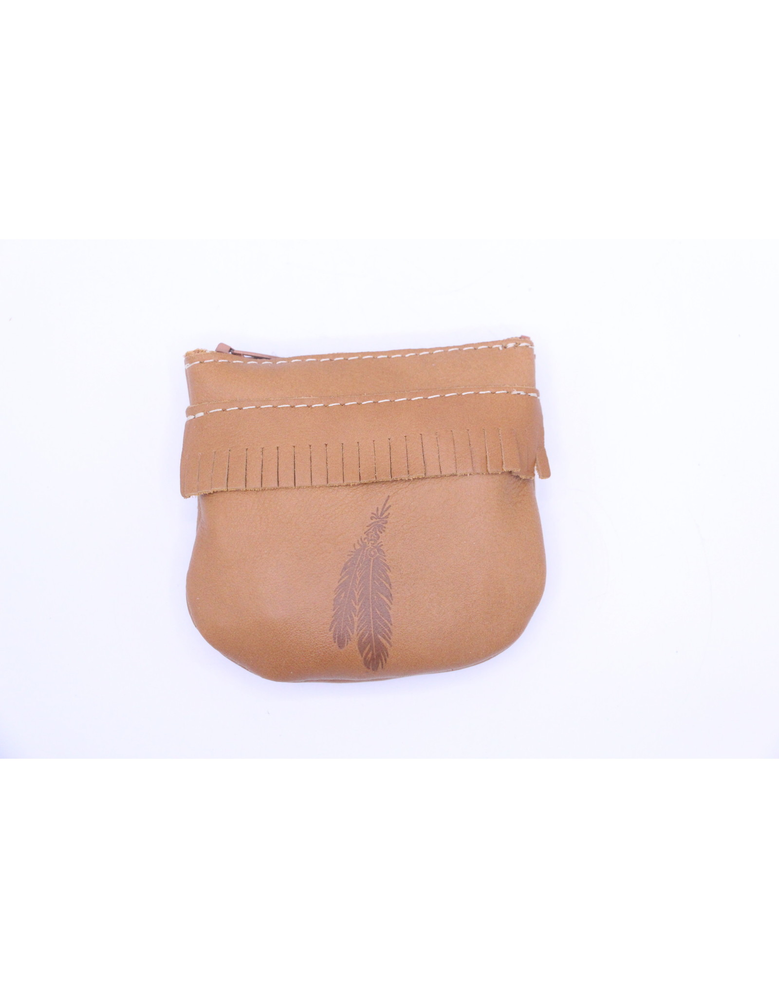Small Leather Coin Purse 202 Light Brown - Feather