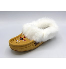 Ladies Leather Moccasin Slipper with Fur