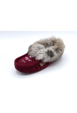 Ladies Bordeaux Suede Fur Moccasin Slipper 600BOL