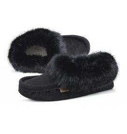 Mens Black Suede Slipper with Fur