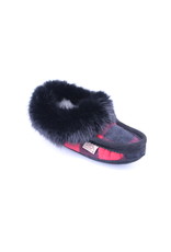 Ladies Black & Red Flannel Slipper with Fur - 606BLL