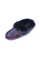 Ladies Black & Red Flannel Slipper with Fur - 606BLL