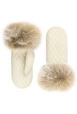Quilted Leather Mitt with Fox Trim Ivory/Blush - S/M