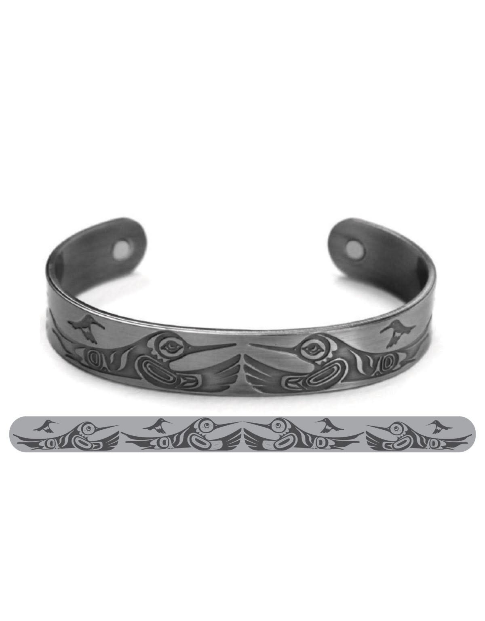 Haida Cuffs Brushed Silver Hummingbirds by Paul Windsor - ABR9