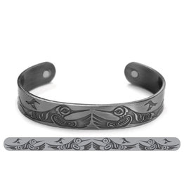 Haida Cuffs Brushed Silver Hummingbirds by Paul Windsor