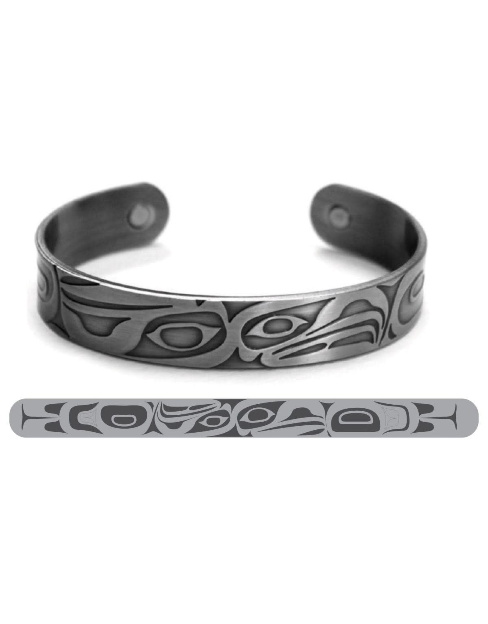 Haida Cuffs Brushed Silver - Eagle Raven by Corey M. - ABR3