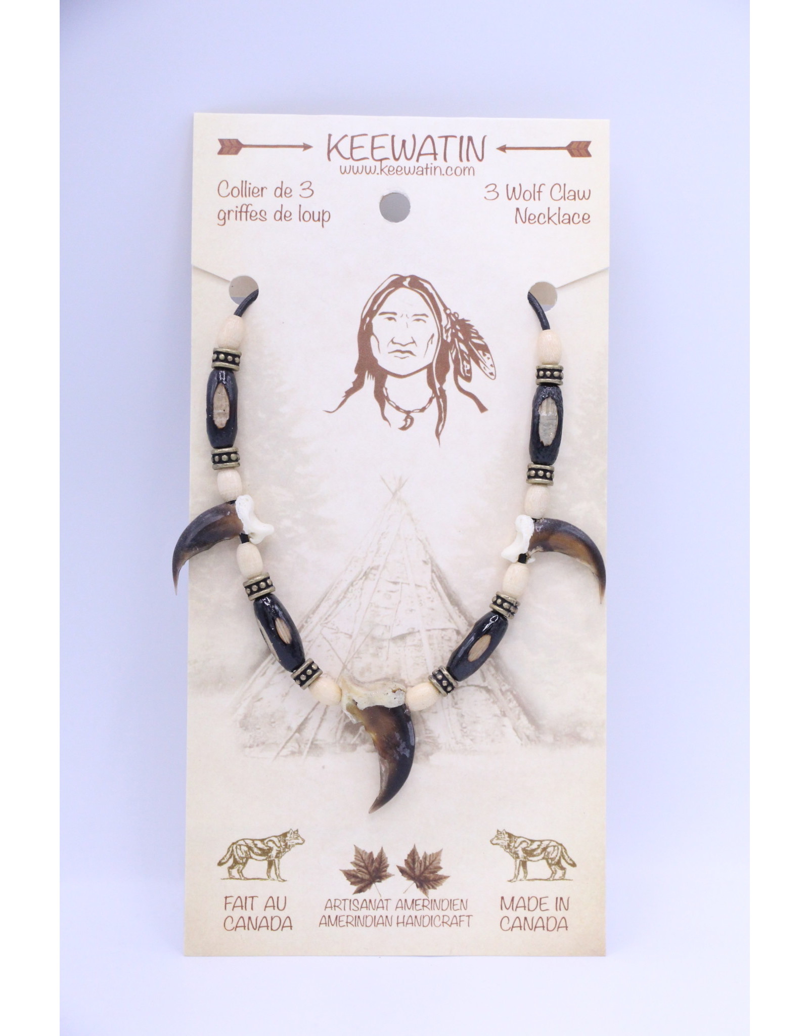 3 Wolf Claw Necklace (Amerindian Necklaces K)