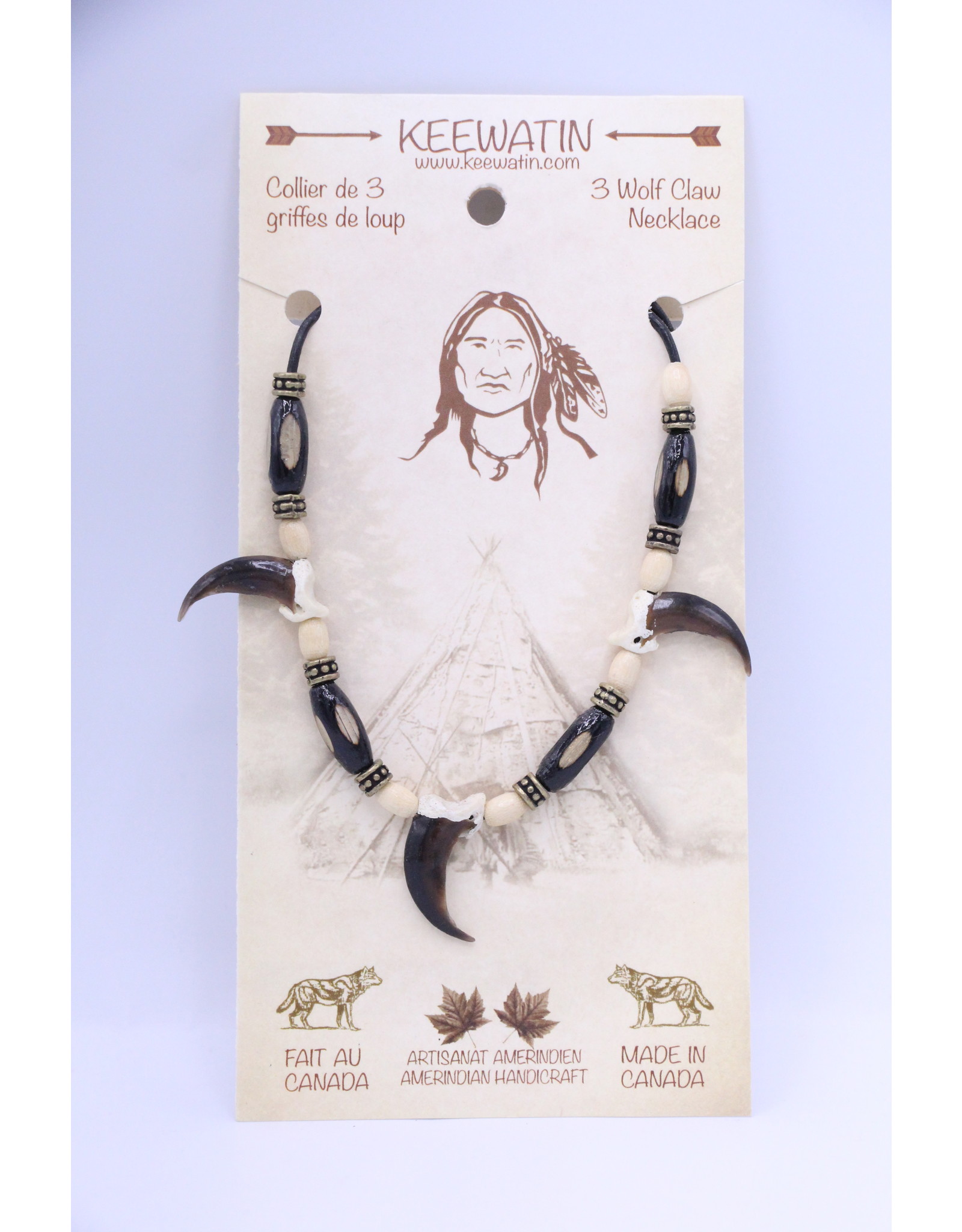 3 Wolf Claw Necklace (Amerindian Necklaces K)