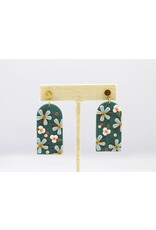 Clay Earrings - Floral Arches Green