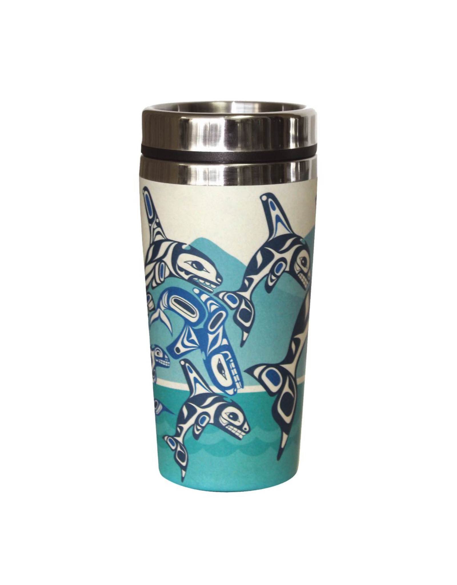 Bamboo Travel Mug - Orca Family by Paul Windsor