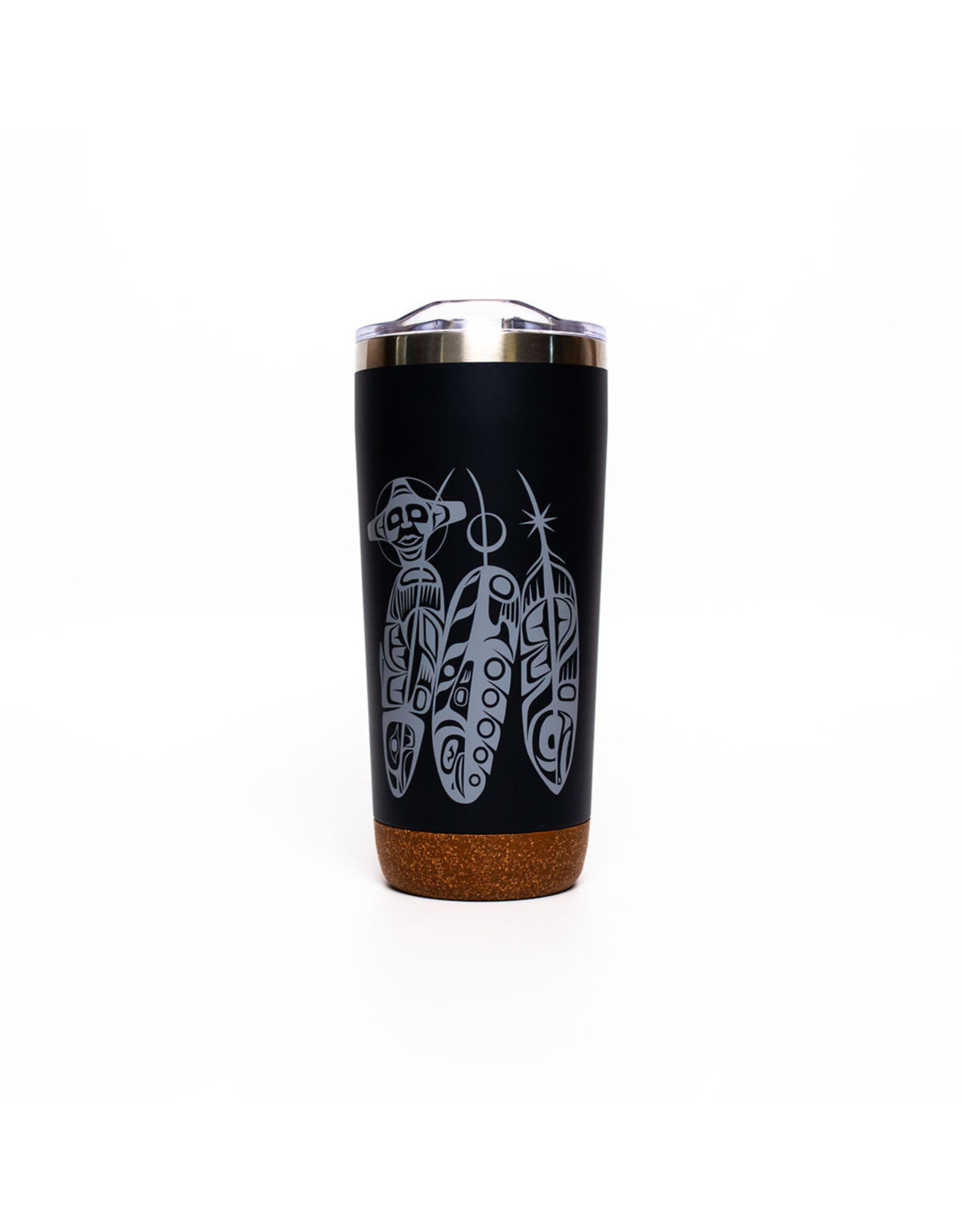 Tall Cork Base Travel Mug - Salmon Life Cycle (Feathers) by Paul Windsor