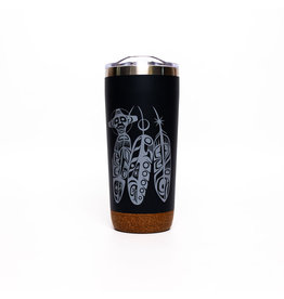 Tall Cork Base Travel Mug - Salmon Life Cycle (Feathers) by Paul Windsor