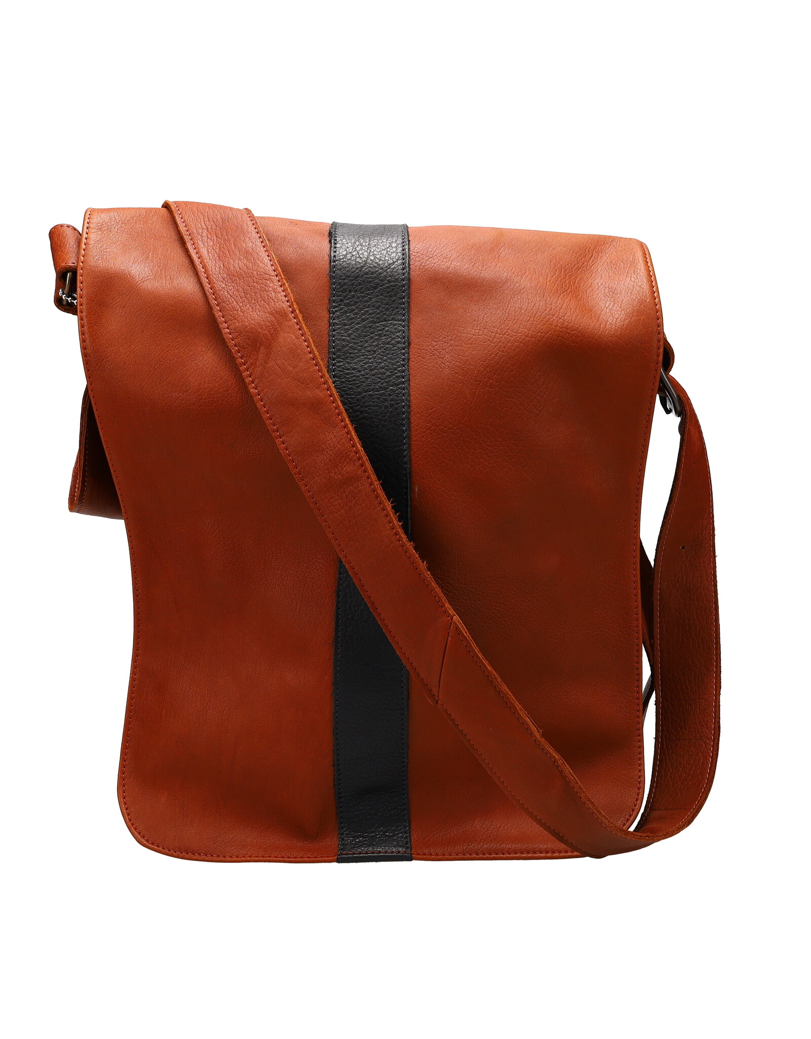 Sac de Travail en Cuir de Buffle Brun avec Bande Noir
