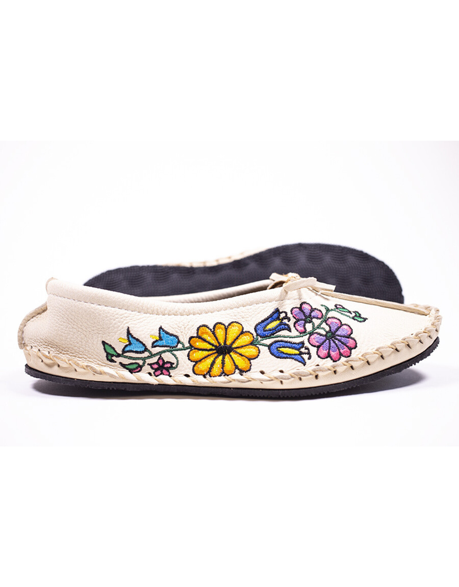 Deer Hide Moccasin with Sole & Floral Embroidery