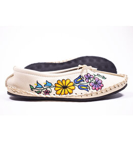 Deer Hide Moccasin with Sole & Floral Embroidery