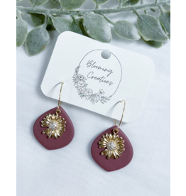 Clay Earrings - Gold Flower Hoop Pink