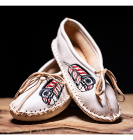 Deer Hide Moccasin with Feather Embroidery Cream
