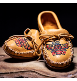 Moose Hide Moccasin Gold & Brown with Eagle Embroidery - Ladies
