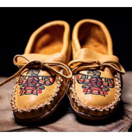 Moose Hide Moccasin Gold & Brown with Eagle Embroidery - Men