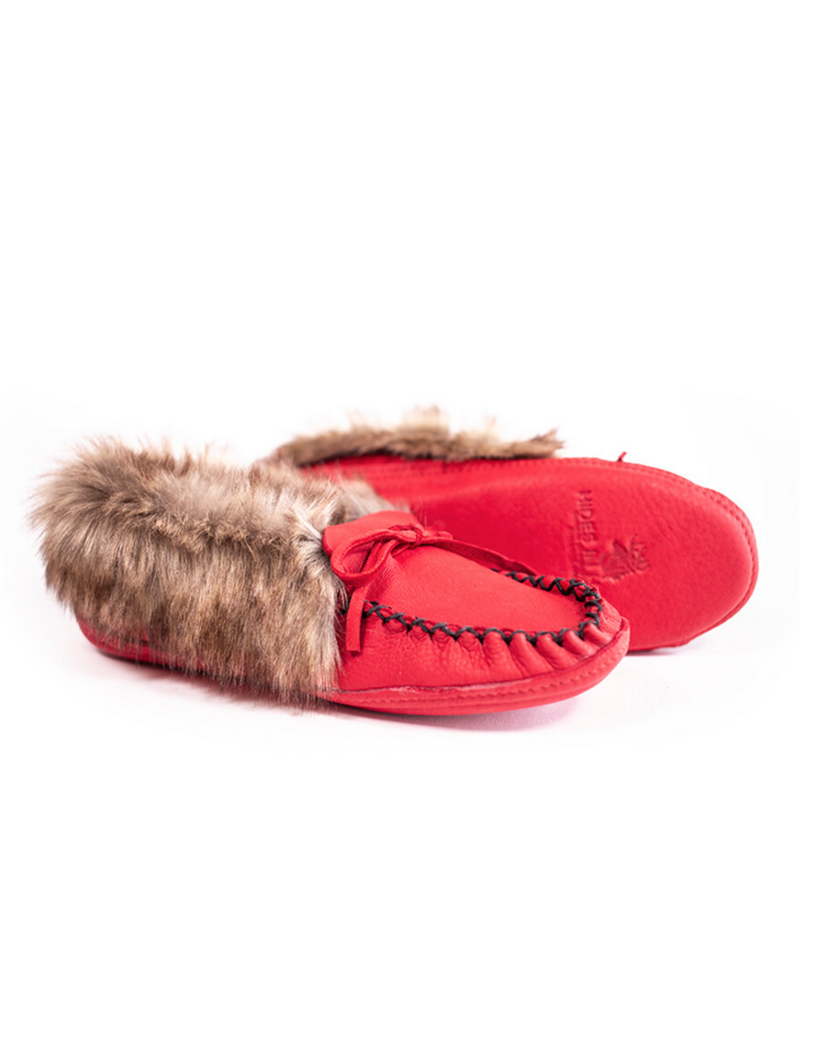 Deer Hide Moccasin Red with Faux Fur
