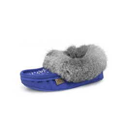 Ladies Royal Blue Suede Fur Moccasin Slipper