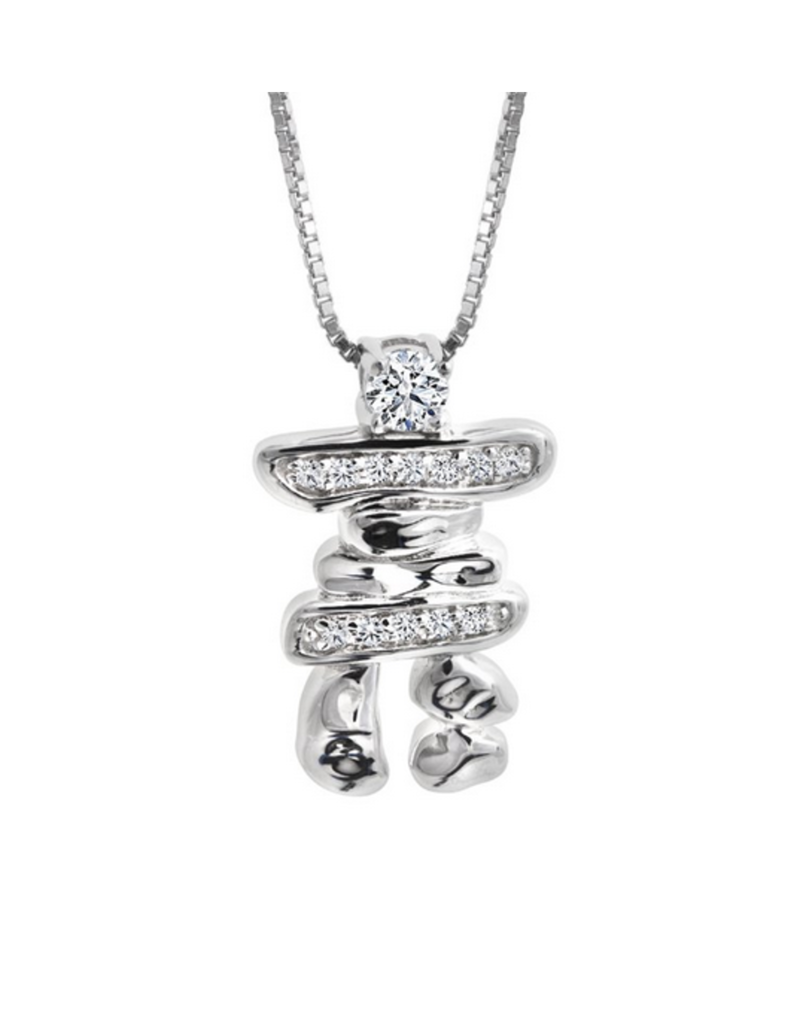 Pendentif Or Blanc Inukshuk avec Diamants  - CR-P52208