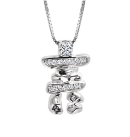 Pendentif Or Blanc Inukshuk avec Diamants