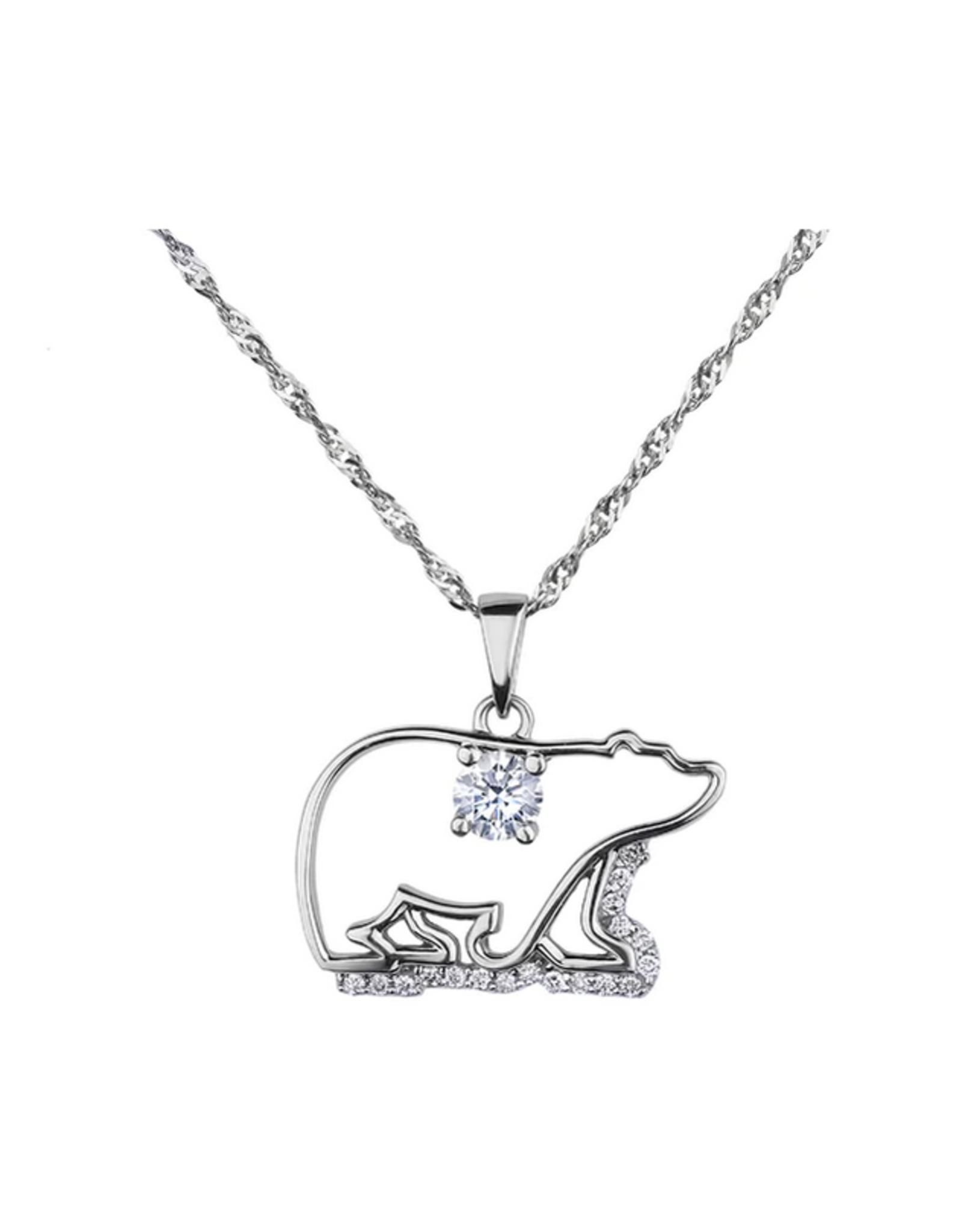 Pendentif Ours Or Blanc avec Diamants - CR-P318