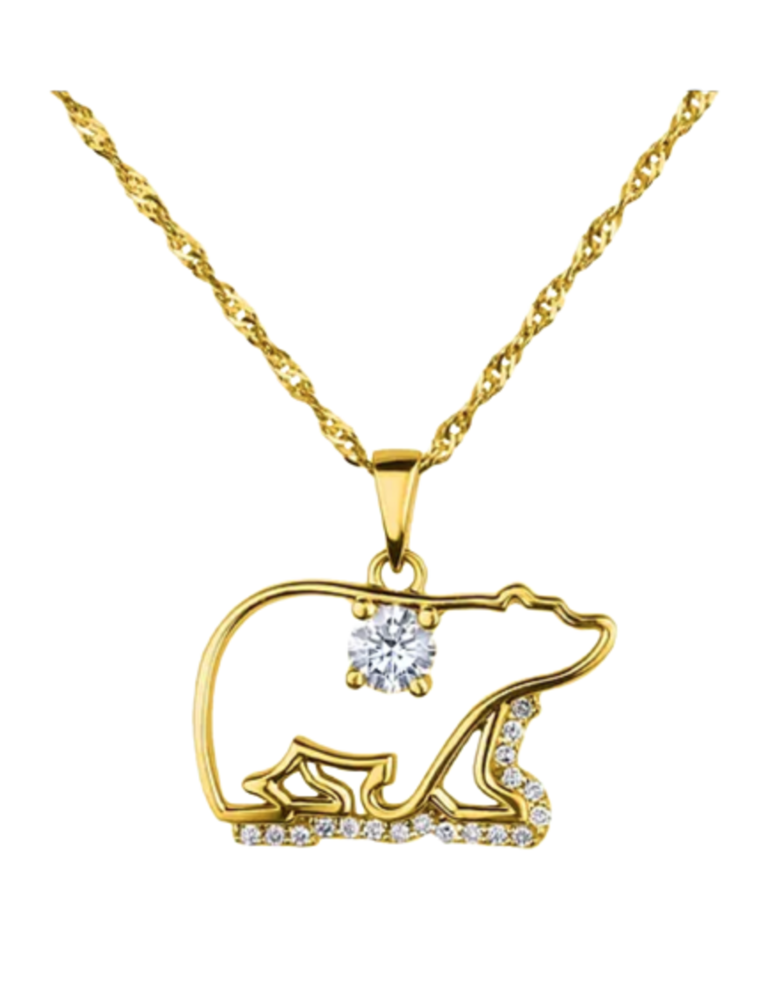 Yellow Gold Bear Outline Diamond Pendant - CR-P318