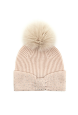 Wool Knit Bow Hat with Sparkle - Light Pink