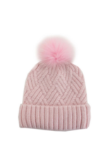 Chunky Knit Hat with Fox Pom-Pom - Pink