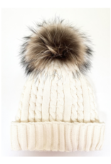 Cable Knit Hat with Fox - Ivory