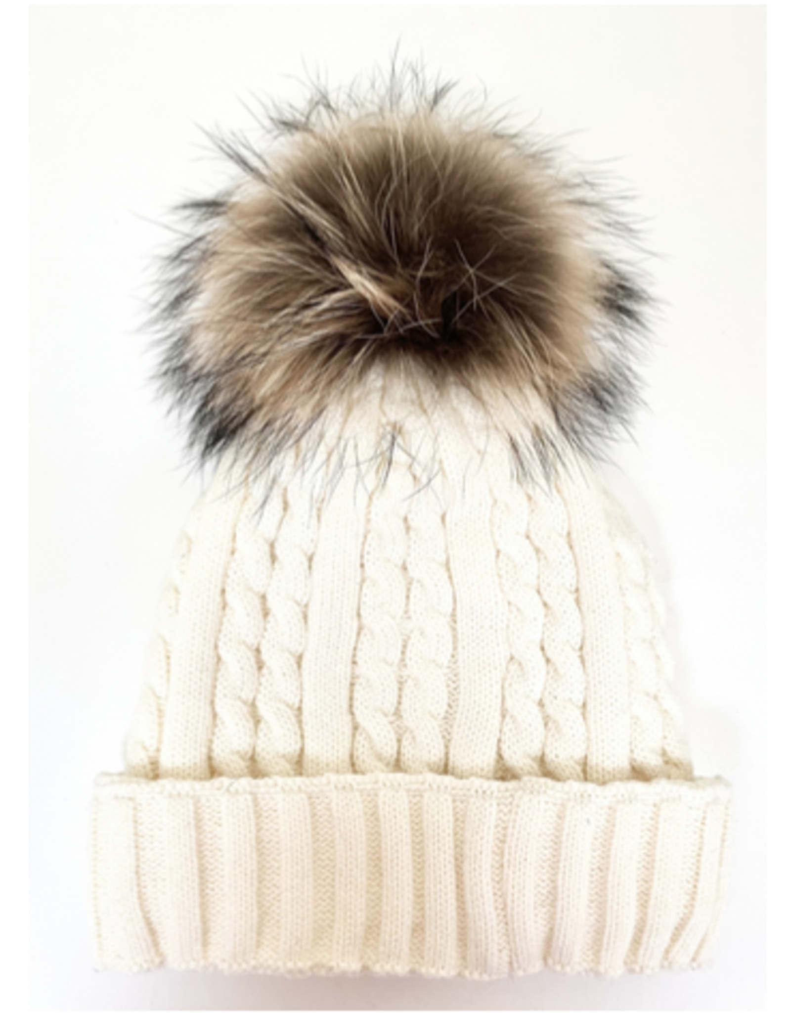 Cable Knit Hat with Fox - Ivory
