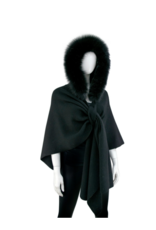 Hooded Poncho with Fox - Black
