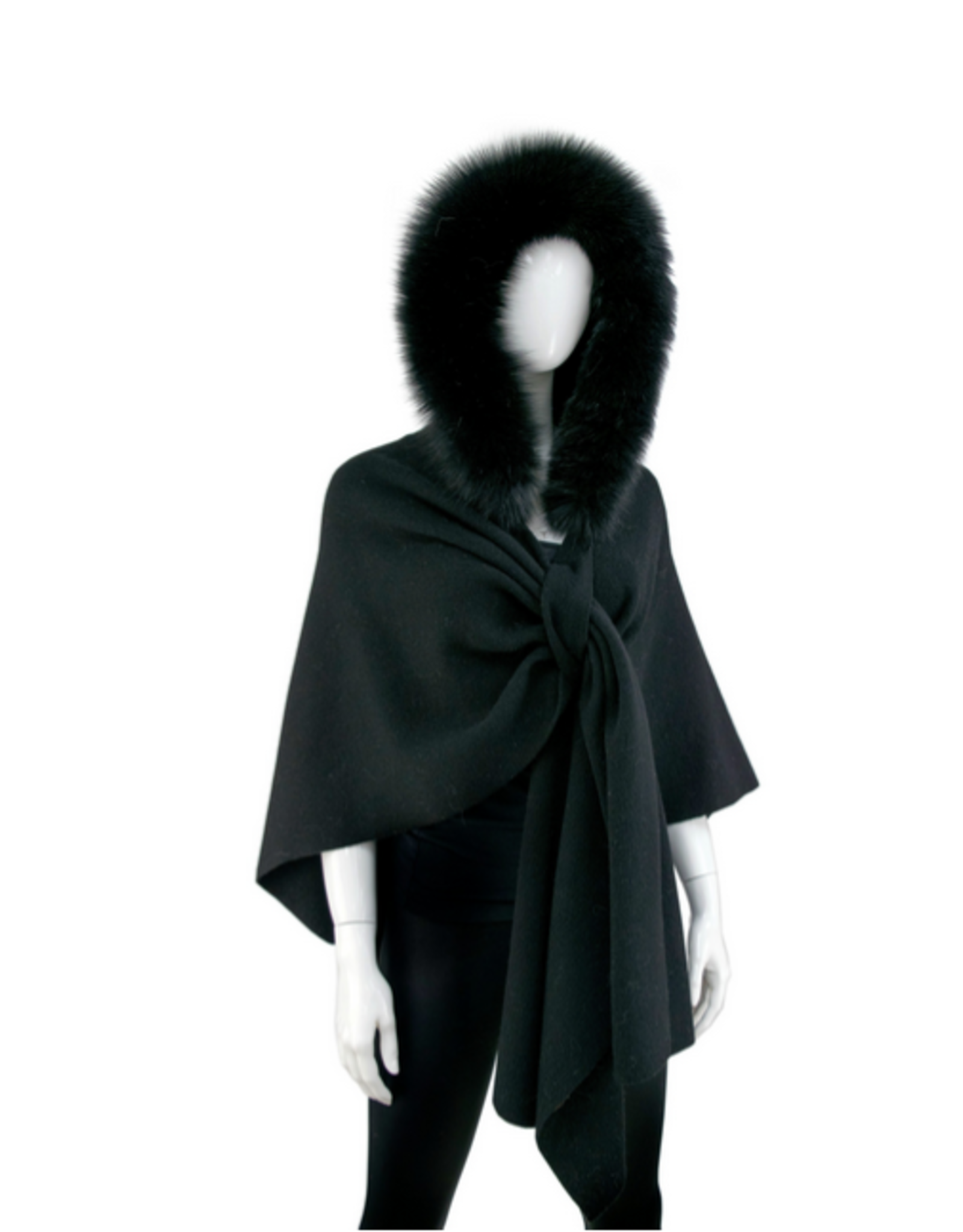 Hooded Poncho with Fox - Black