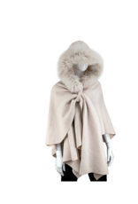 Wool Hooded Shawl with Fox - Ivory (POIM16)