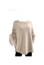Wool Poncho with Fox Trim Sleeves - Beige (POIM10)
